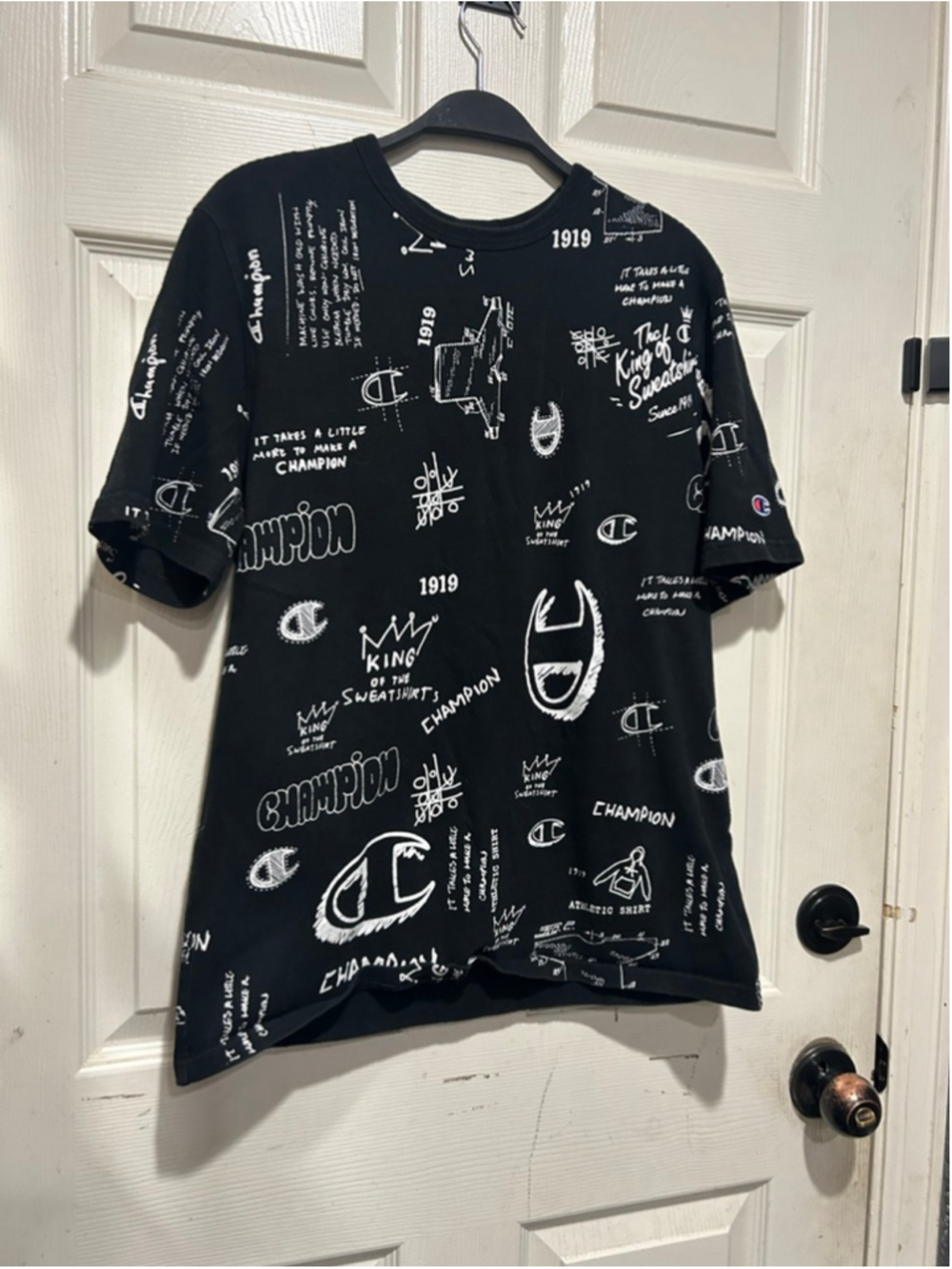 Men's Champion Black & White Graphic Short Sleeve Tee M